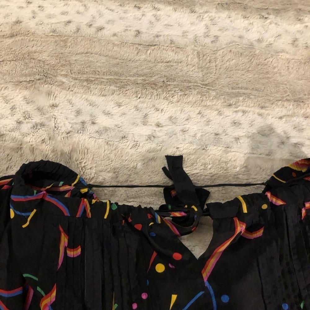 : : PRADA Silk Off Shoulder Multicolor Fun Print Dress : :​ - Picture 16 of 16